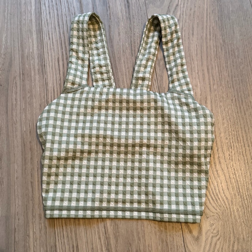 Aerie OFFLINE Green Gingham Sports Bra | Textured | Size XS